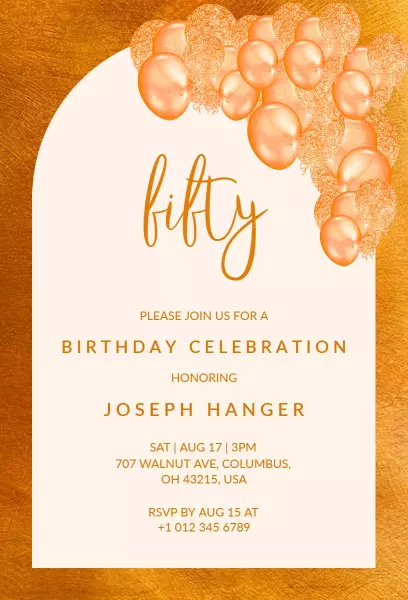 Elegant Fifty Years Golden Birthday Celebration Invitation Template