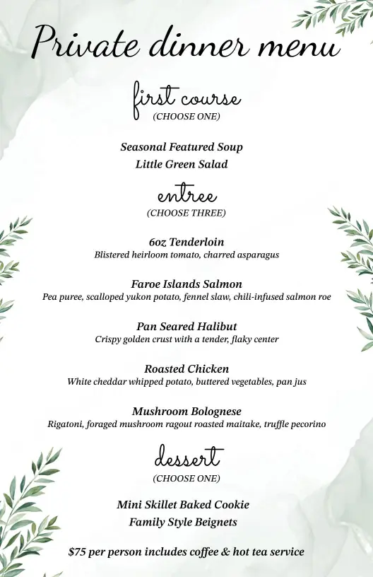 Elegant First Course and Entree Selections for a Special Dinner Menu Template