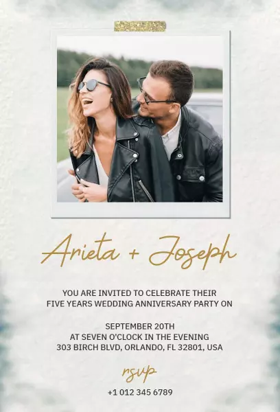 Elegant Five Year Wedding Anniversary Celebration Invitation Template