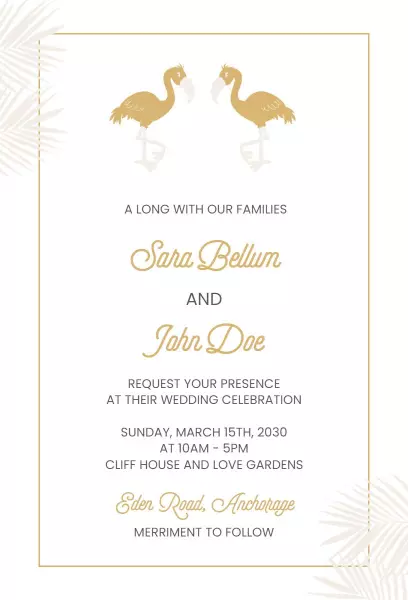Elegant Flamingo Wedding Celebration Invitation Template