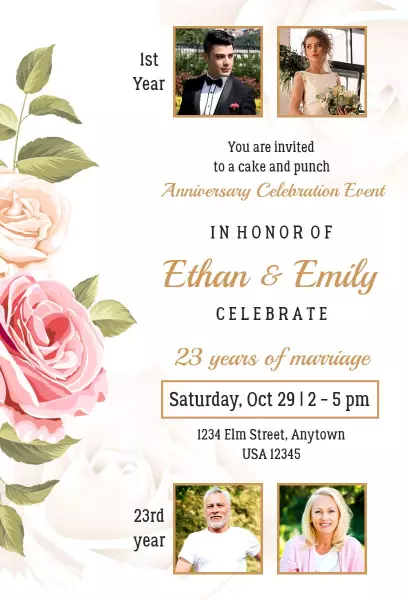 Elegant Floral 23rd Wedding Anniversary Celebration Invitation Template