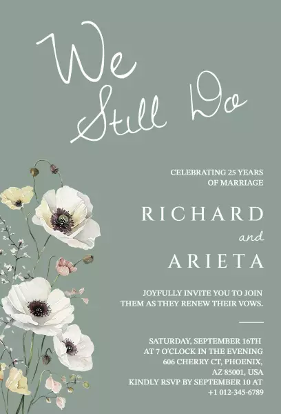 Elegant Floral 25th Wedding Anniversary Renewal Invitation Template