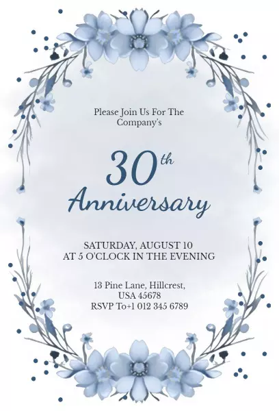 Elegant Floral 30th Anniversary Celebration Invitation Template