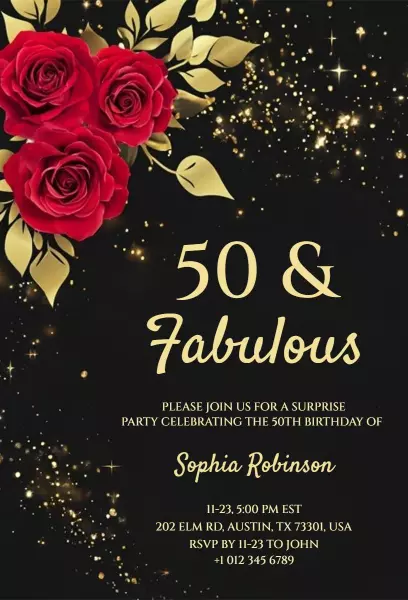 Elegant Floral 50th Birthday Celebration Invitation Template