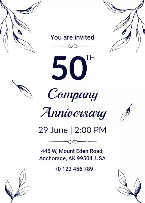 Elegant Floral 50th Company Anniversary Celebration Invitation Template