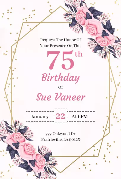 Elegant Floral 75th Birthday Celebration Invitation Template