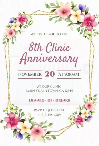 Elegant Floral 8th Clinic Anniversary Celebration Invitation Template