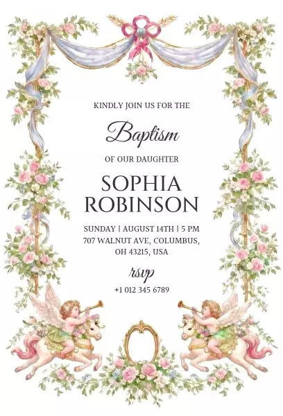 Elegant Floral Angelic Baptism Celebration Invitation Template