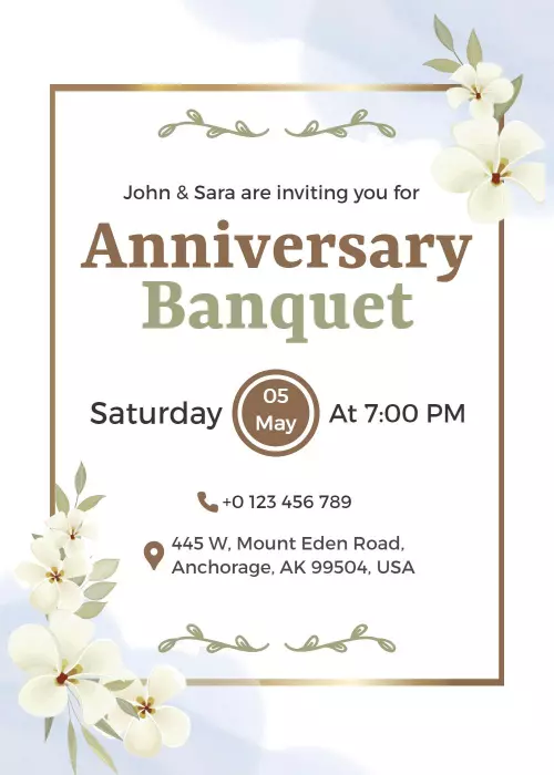 Elegant Floral Anniversary Celebration Banquet Invitation Template