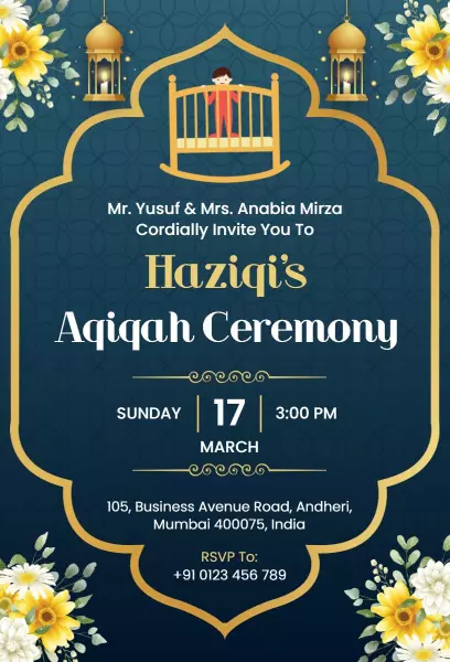 Elegant Floral Aqiqah Ceremony Celebration Invitation Template