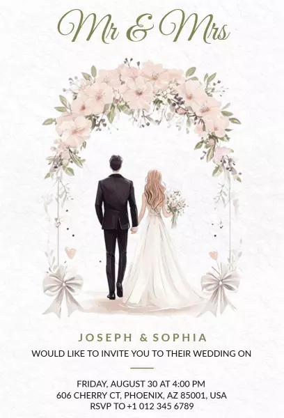 Elegant Floral Arch Wedding Celebration Invitation Template