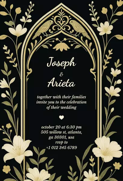 Elegant Floral Arch Wedding Ceremony Celebration Invitation Template
