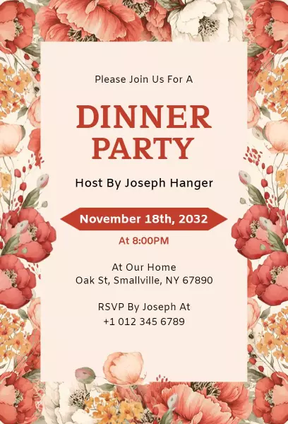 Elegant Floral Arrangement Dinner Party Invitation Template