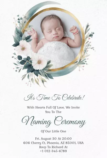 Elegant Floral Baby Naming Ceremony Celebration Invitation Template