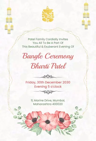 Elegant Floral Bangle Ceremony Celebration Invitation Template