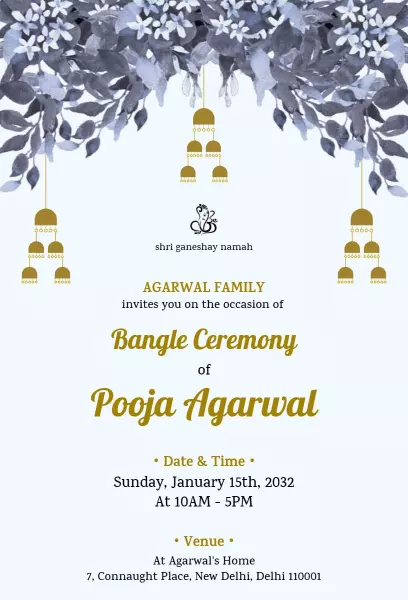Elegant Floral Bangle Ceremony Family Celebration Invitation Template