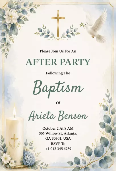 Elegant Floral Baptism After Party Celebration Invitation Template