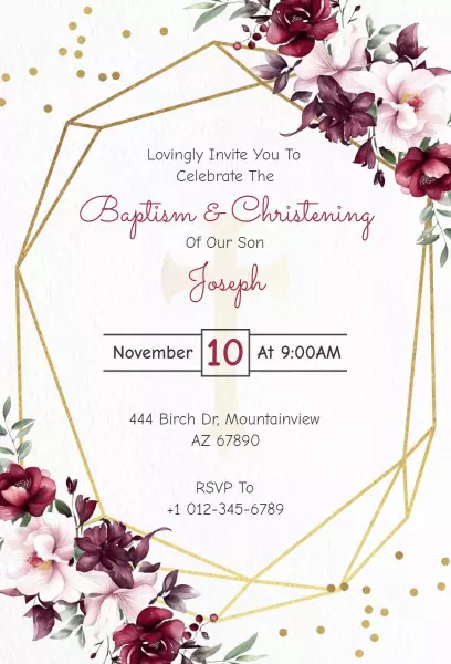 Elegant Floral Baptism and Christening Celebration Invitation Template