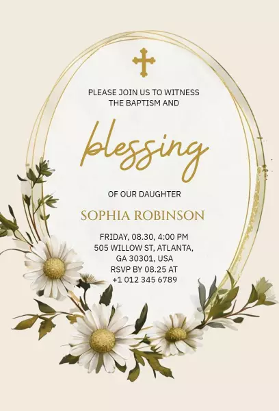 Elegant Floral baptism Blessing Celebration Invitation Template