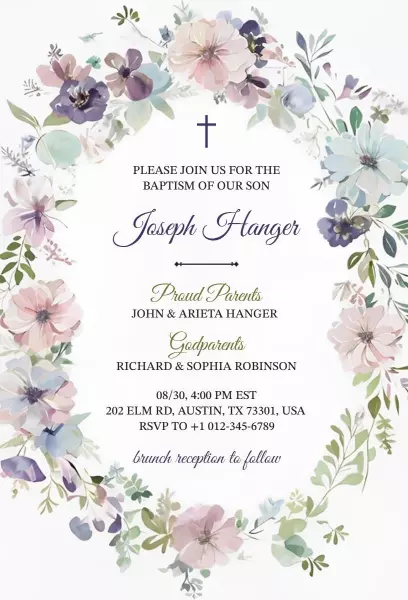 Elegant Floral Baptism Celebration for Joseph Invitation Template