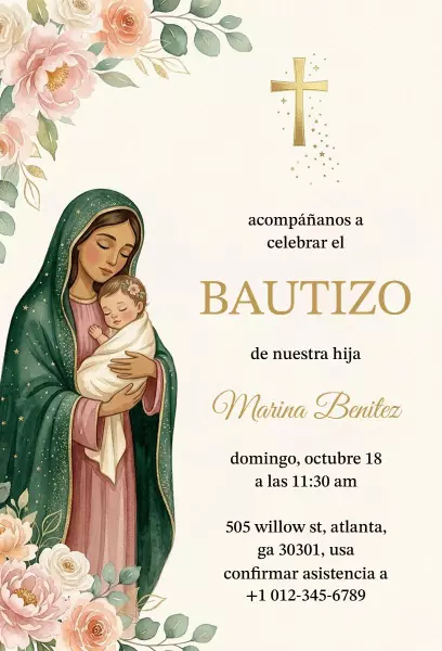 Elegant Floral Baptism Celebration Holy Ceremony Invitation Template