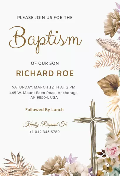 Elegant Floral Baptism Ceremony Celebration Invitation Template