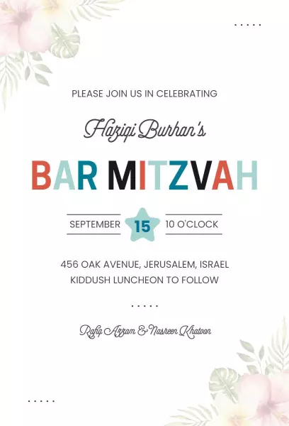 Elegant Floral Bar Mitzvah Celebration Invitation Template