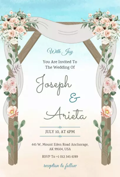 Elegant Floral Beach Wedding Ceremony Invitation Template