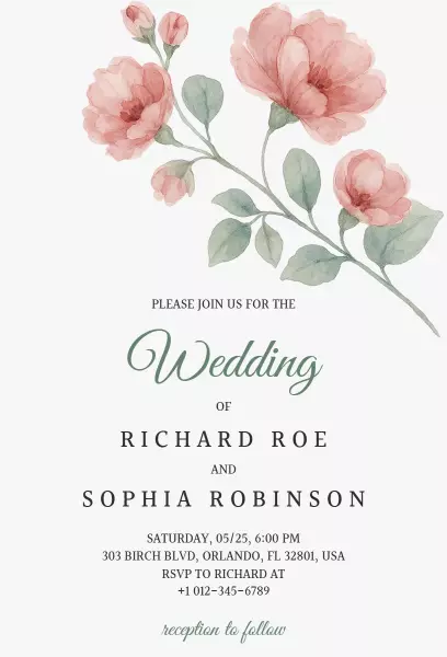 Elegant Floral Blossom Wedding Celebration Invitation Template