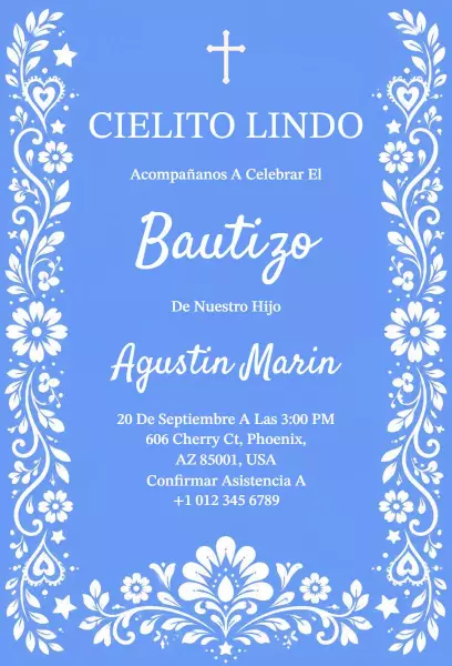 Elegant Floral Blue Baptism Celebration Invitation Template