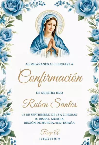 Elegant Floral Blue Confirmation Celebration Invitation Template