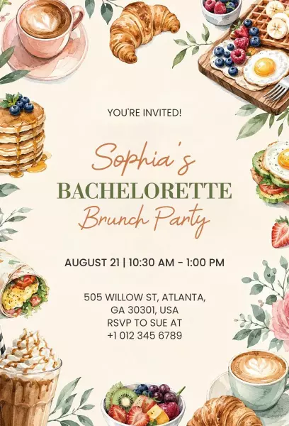 Elegant Floral Brunch Bachelorette Party Invitation Template