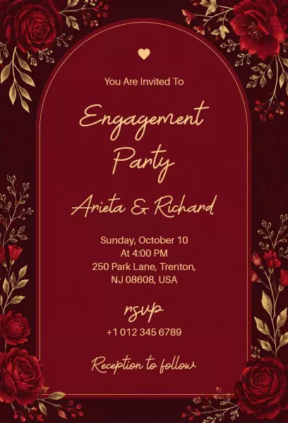 Elegant Floral Burgundy Engagement Party Invitation Template