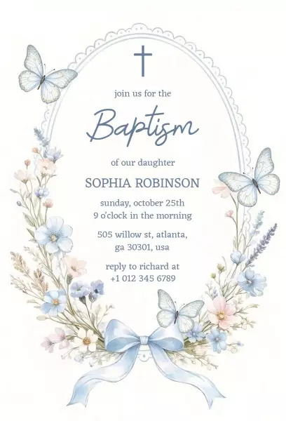 Elegant Floral Butterfly Baptism Celebration Invitation Template