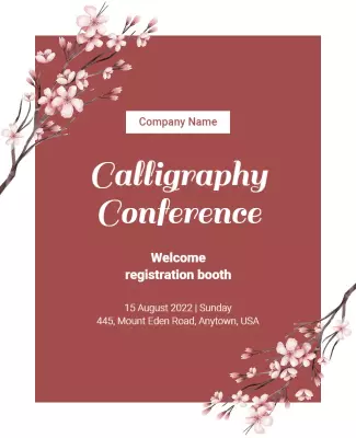 Elegant Floral Calligraphy Conference Welcome Booth Poster Template
