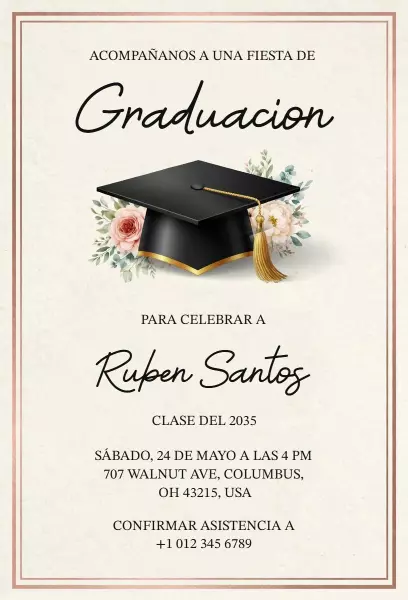 Elegant Floral Cap and Gown Graduation Celebration Invitation Template