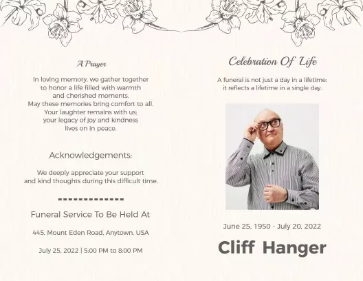 Elegant Floral Celebration of Life Funeral Brochure Template