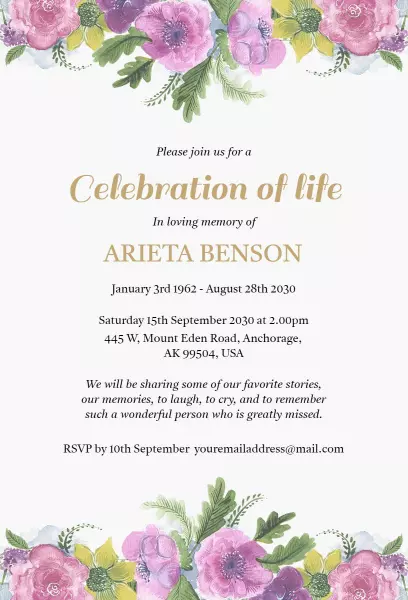 Elegant Floral Celebration of Life Memorial Service Invitation Template