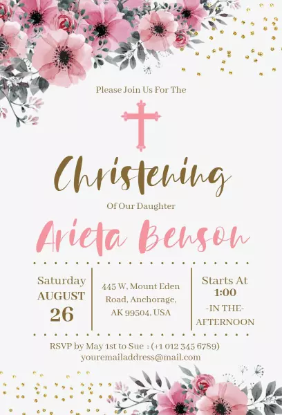 Elegant Floral Christening Celebration Invitation Template