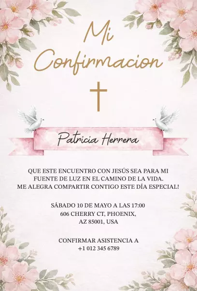 Elegant Floral Christian Confirmation Celebration Invitation Template