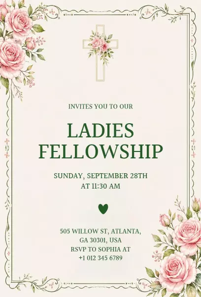 Elegant Floral Christian Ladies Fellowship Event Invitation Template