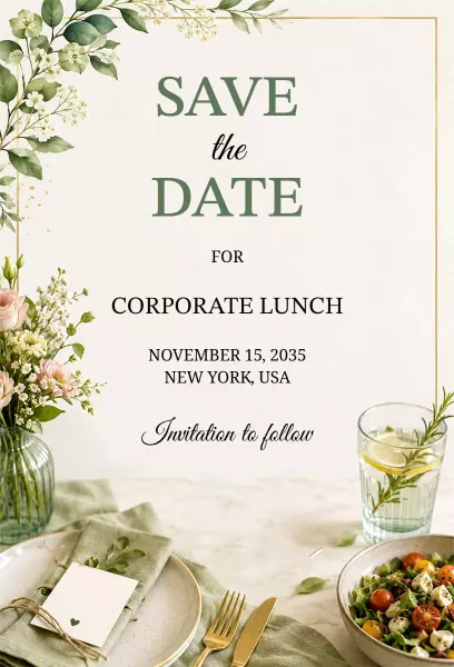 Elegant Floral Corporate Lunch Save The Date Invitation Template