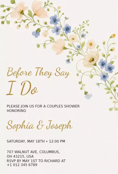 Elegant Floral Couples Shower Celebration Invitation Template