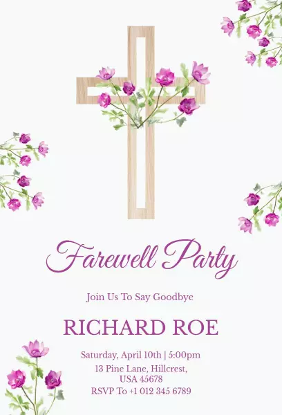 Elegant Floral Cross Farewell Party Invitation Template