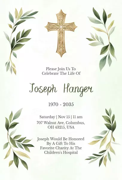 Elegant Floral Cross Memorial Service Invitation Template