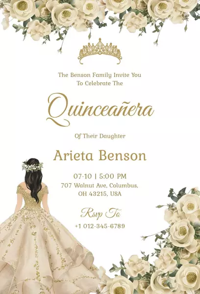 Elegant Floral Crown Quinceanera Birthday Celebration Invitation Template
