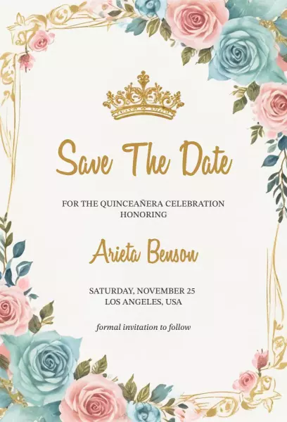 Elegant Floral Crown Quinceanera Celebration Invitation Template