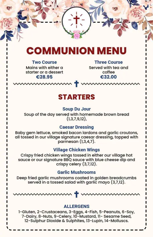 Elegant Floral Design Church Communion Gathering Event Menu Template