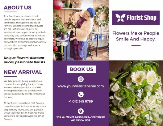 Elegant Floral Design Tri Fold Florist Shop Brochure Template