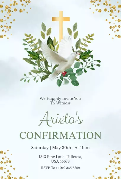 Elegant Floral Dove Religious Confirmation Invitation Template